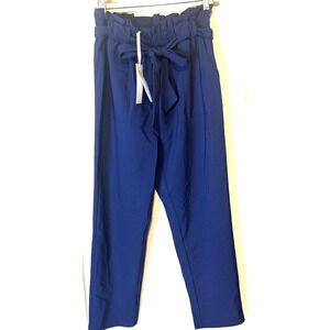 NWT Grace Karin Navy Paper bag Pants Size M belted tie waist cropped career